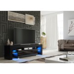 Aria 160 cm TV Stand with LED Lights - Black Glossy Cabinet Doors